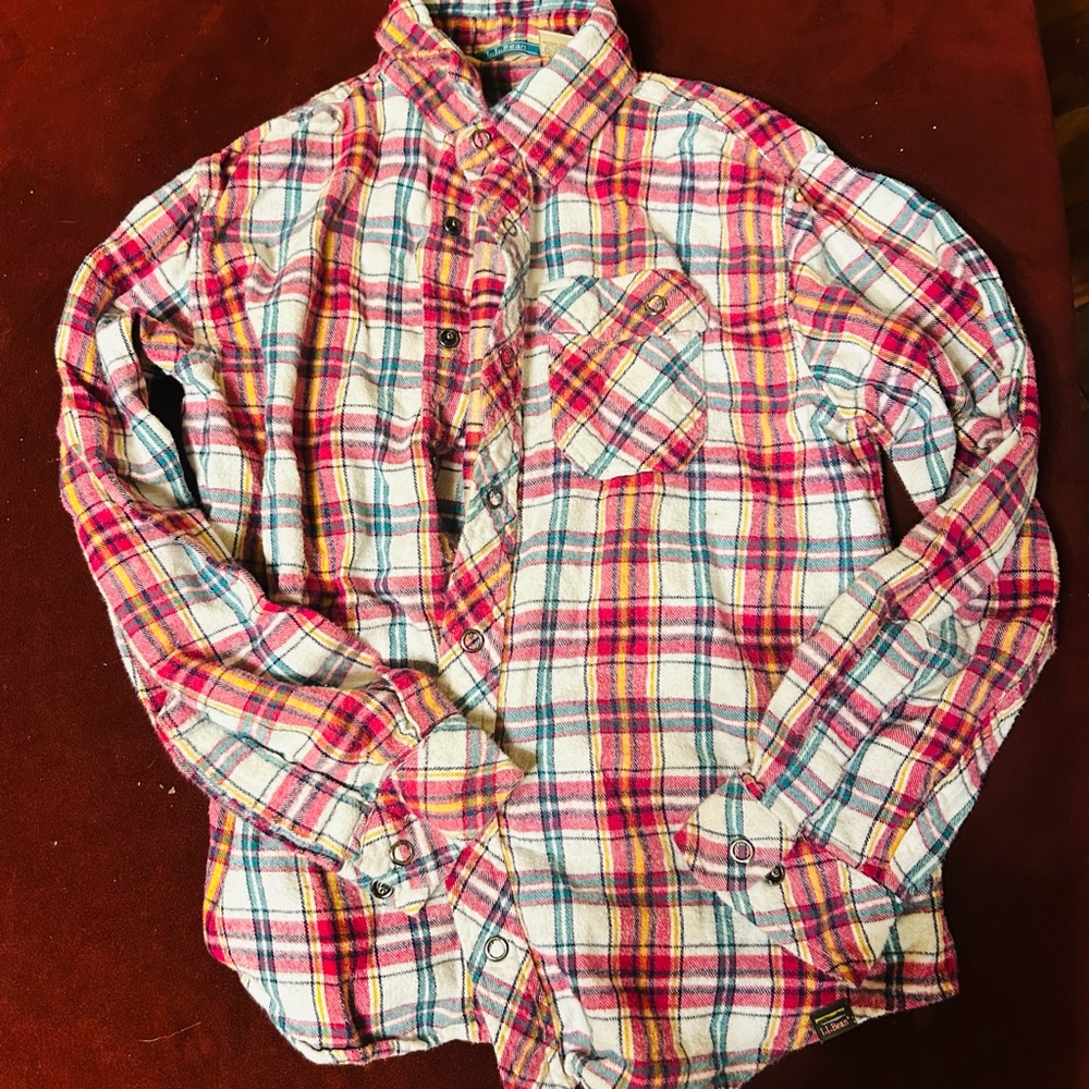 L.L. Bean Kids Plaid Button Down Shirt - Red, Yellow, Blue, White